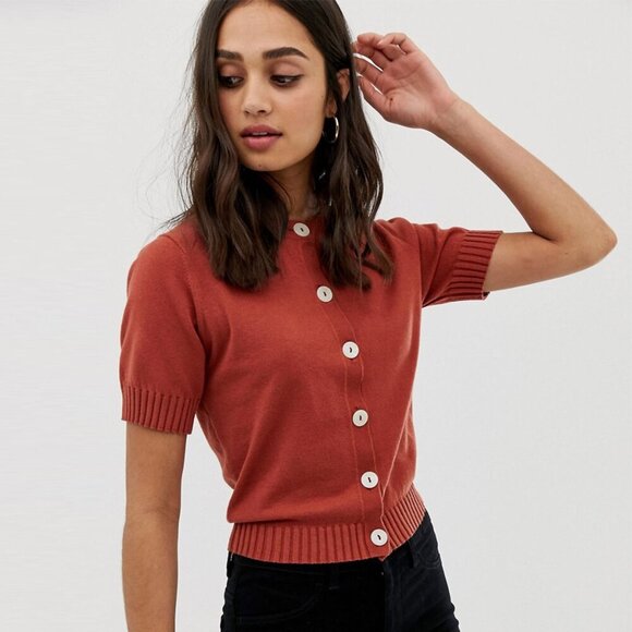 Asos | Short Sleeve Fine Knit Cardigan with Buttons Size 2 - Picture 2 of 7